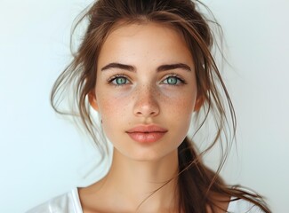 Wall Mural - portrait of a beautiful young woman with freckles