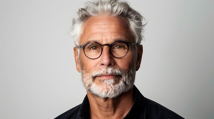 Wall Mural - Portrait of a Senior Man With Grey Hair and Beard Wearing Glasses