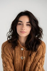 Wall Mural - Portrait of Young Woman with Brown Hair and Sweater