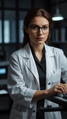 Wall Mural - young woman scientist on office background with copy space portrait