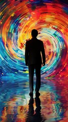 Wall Mural - businessman in front of a colorful abstract design.