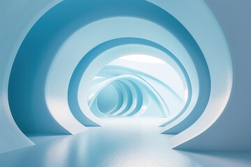 Wall Mural - Futuristic blue abstract tunnel, modern architecture interior background, 3D render