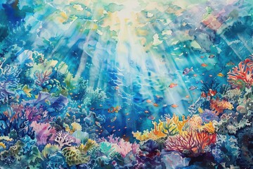 Poster - Vibrant coral reef teeming with colorful fish in crystal-clear Red Sea water