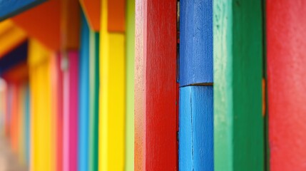 Poster - A row of colorful wooden boards with a rainbow of colors. Scene is cheerful and vibrant