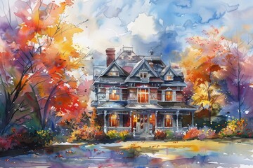 Wall Mural - Autumn Embrace: Victorian Splendor 