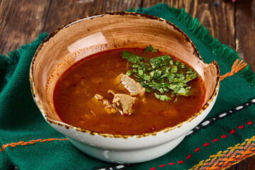 Wall Mural - Traditional Kharcho Soup with Veal - Authentic Georgian Cuisine