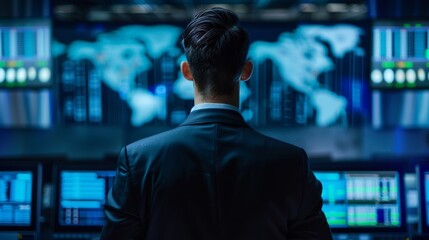 Poster - Cyber security expert viewed from the back.
