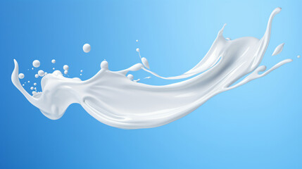 Poster - A dynamic splash of white liquid against a bright blue background, capturing the essence of movement and freshness.