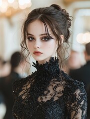 Sticker - Elegant woman in black lace dress