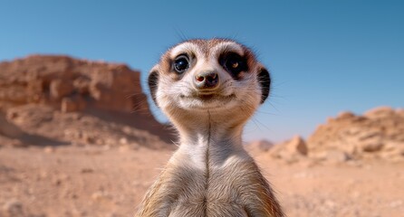 Poster - curious meerkat in desert landscape