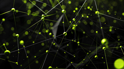 Aufkleber - A detailed abstract representation of interconnected green particles against a dark background, symbolizing complexity and technology.