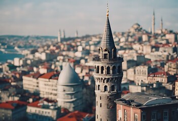 Wall Mural - winter galata tower istanbul shot turkey city aerial view skyline old place landscape building sky c
