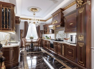 Canvas Print - Luxury Kitchen Interior Design With Marble Floors And Gold Accents