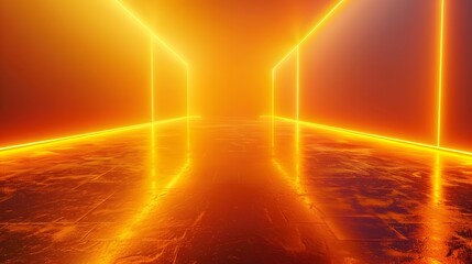 Poster - vibrant neon orange and yellow backdrop with glowing effect futuristic tech gadget display template