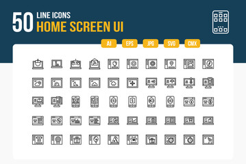 Wall Mural - Set of 50 Home Screen UI icons related to Mouse, Touchscreen, Game Controller, Home Automation Line Icon collection