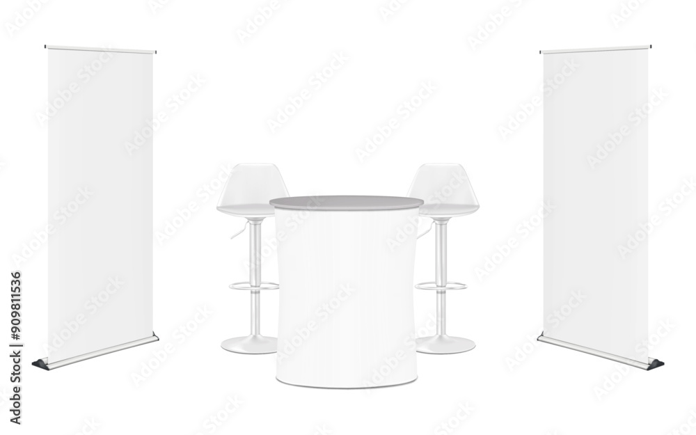 Trade show booth display kit mock-up. White blank expo tradeshow set ...