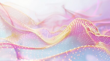 Poster - Gold dot on soft pink element, flowing abstract fabric texture in pastel colors with delicate lights, perfect for backgrounds or modern design projects. Commercial use, 300 dpi