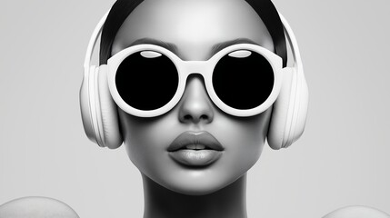 Wall Mural - A woman wearing sunglasses and headphones