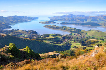 Lyttelton Harbour Panorama, Christchurch,  New Zealand.