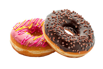 Two donuts, one pink and one brown, with sprinkles on top