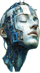 Poster - A woman's face is made of blue and white wires