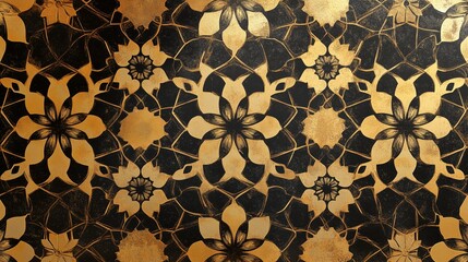 Wall Mural - A stunning floral pattern features gold and black tones, perfect for enhancing interior spaces with elegance