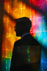 Poster - Abstract colors behind a young executive.