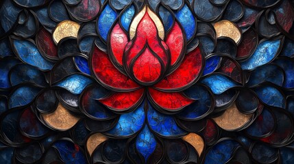 Wall Mural - A vivid lotus flower crafted from various materials, showcasing intricate details and rich colors