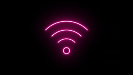 Poster - Neon wifi icon animation, fast colorful flicker. Glowing neon wifi sign, looped fast winking animation. Wireless internet, 5g wifi signal, network hotspot, device connection. Colorful blink