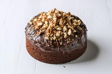 Wall Mural - A stunning close-up of a scrumptious chocolate cake on a white background