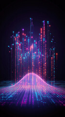 Poster - A colorful, abstract cityscape with a hill in the middle. The city is made up of many different colored lines and shapes, creating a sense of movement and energy