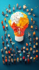 Aufkleber - People gather around a giant lightbulb.