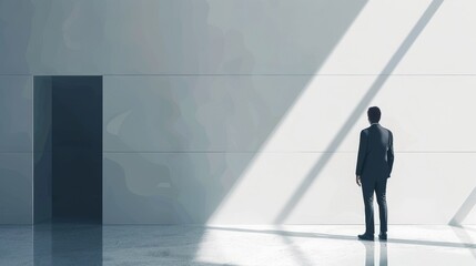 Canvas Print - businessman in a minimalistic scene with text area.