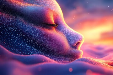 Poster - Abstract face merging with sunset clouds.