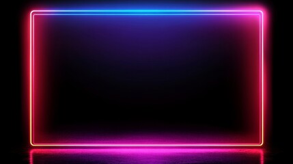 Wall Mural - A square rectangle picture frame has two tone neon color motion graphic overlayed on a black isolated background. Overlay elements are blue and pink. 3D illustration rendering. In the middle, there