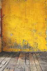 Empty old yellow wall, grunge wall surface texture 