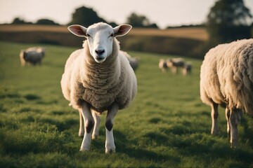 Poster - ke looking sheep meadow you farm isolated background lamb animal wool grass spring green field cute farming agriculture white ewe mammal young nature rural countryside happy beautiful personality