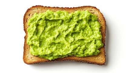 Wall Mural - one single toast bread with avocado paste spread isolated on white background