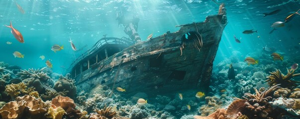 Shipwrecked Serenity: Underwater Adventure, 4K hyperrealistic photo