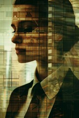 Wall Mural - Corporate woman in a repetitive grid layout.