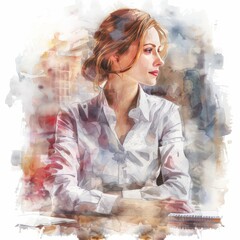 Wall Mural - Corporate woman in a watercolor depiction.