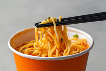 chopstick with noodle from a cup