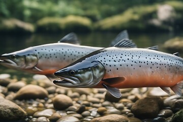 Wall Mural - atlantic salmon alaskan animal catch chinook closeup cooking cookery delicious diet dining dinner fin fish fishing food fresh freshness horizontal isolated jump lifestyle meal norwegian nourishment