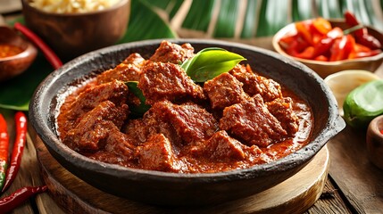 Wall Mural - Spicy Beef Curry Served in a Clay Pot