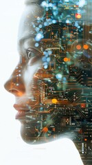Poster - Futuristic Woman with Digital Circuitry Overlay