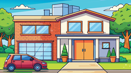 simple mordern home with car cartoon style vector generated by ai 