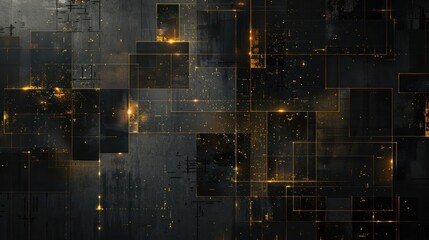 Dark-themed graphic design background with metallic textures and glowing accents. 