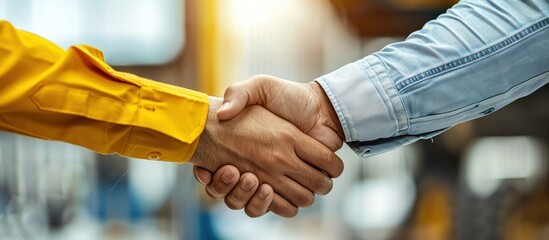 Close-Up of Two People Shaking Hands in a Business Agreement with Blurred Background