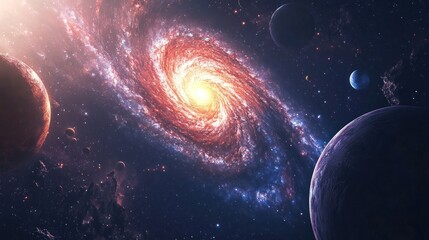 Canvas Print - Spiral Galaxy and Celestial Bodies