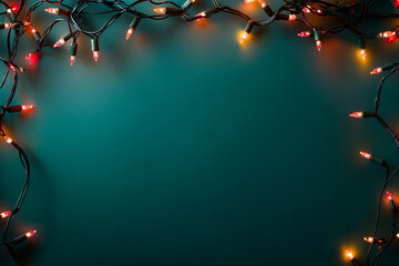 Wall Mural - christmas lights background on green with copy space